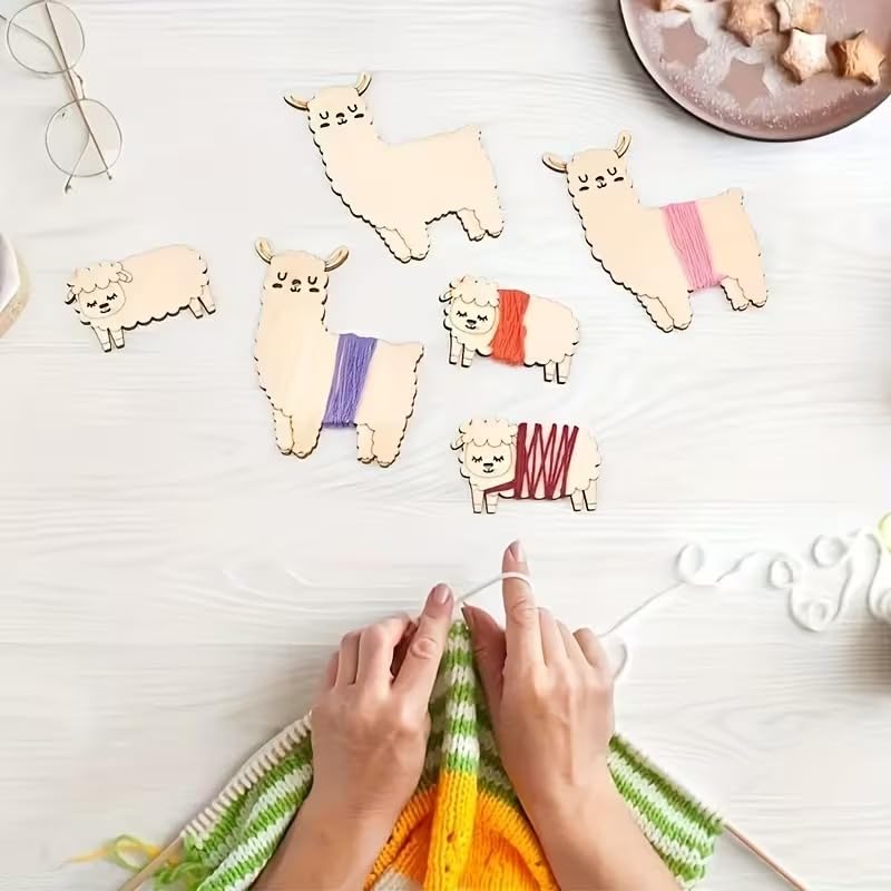 10 Pcs Wooden Sheep & Alpaca Thread Spools – Animal-Shaped Embroidery Floss Bobbins for Cross Stitch