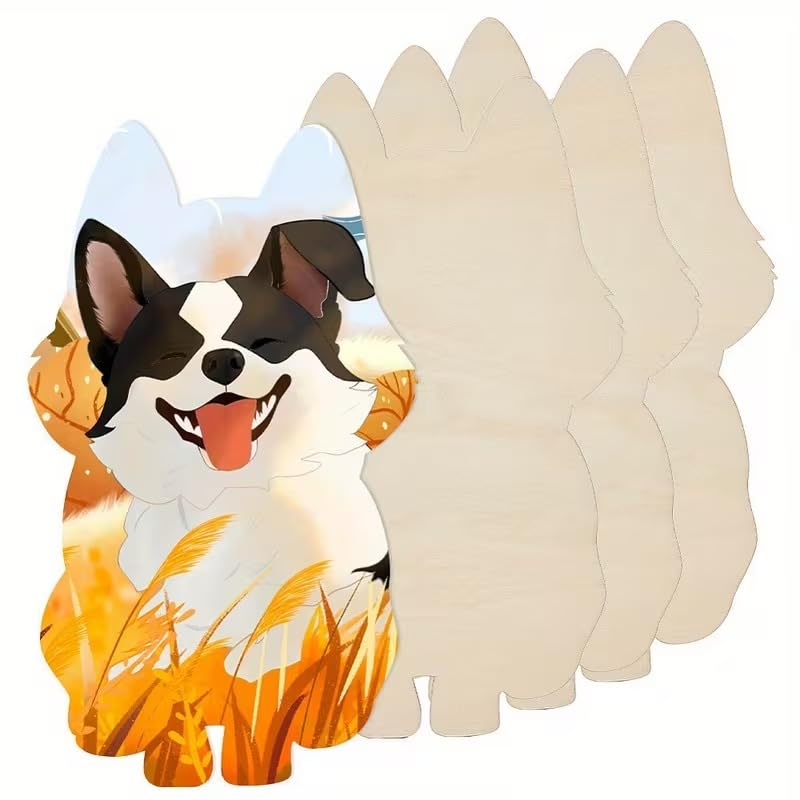 Set of 4 Wooden Dog Shape MDF Painting Craft Boards for Kids