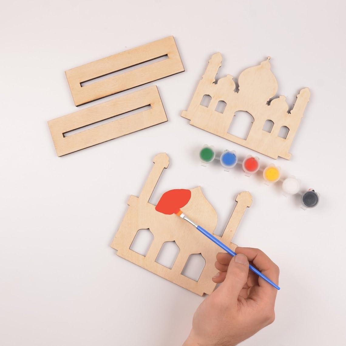 Curious Button Beautiful DIY Wooden Masjid Shape for Home Decoration, Eid Preparation, Ramadan Decoration Eid Gifts Islamic Decoration Gifts, Paint Your Own Banner (Masjid, Moon, Star, Lantern) - Haoser