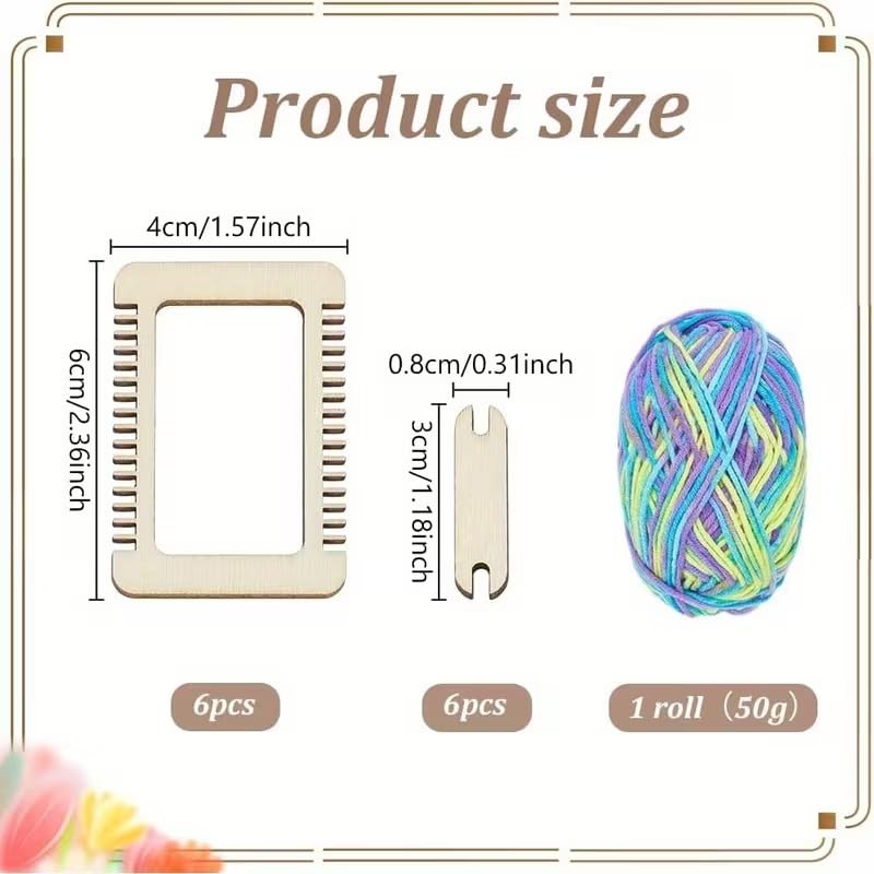 13 Pcs Mini Wood Weaving Loom Kit – Small Wooden Weaving Loom Tool with 6 Looms & 6 Shuttles for DIY Tapestries