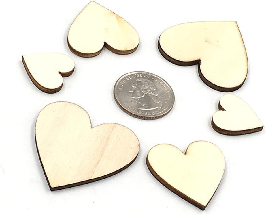 Haoser 100Pcs 1" Wooden Hearts for Crafts, Small Wood Hearts Cutout Slices, DIY Unfinished Wooden Ornaments Embellishments, Heart Sign Tag for Wedding Guest Book Decoration-(20mm,30mm,40mm). - Haoser