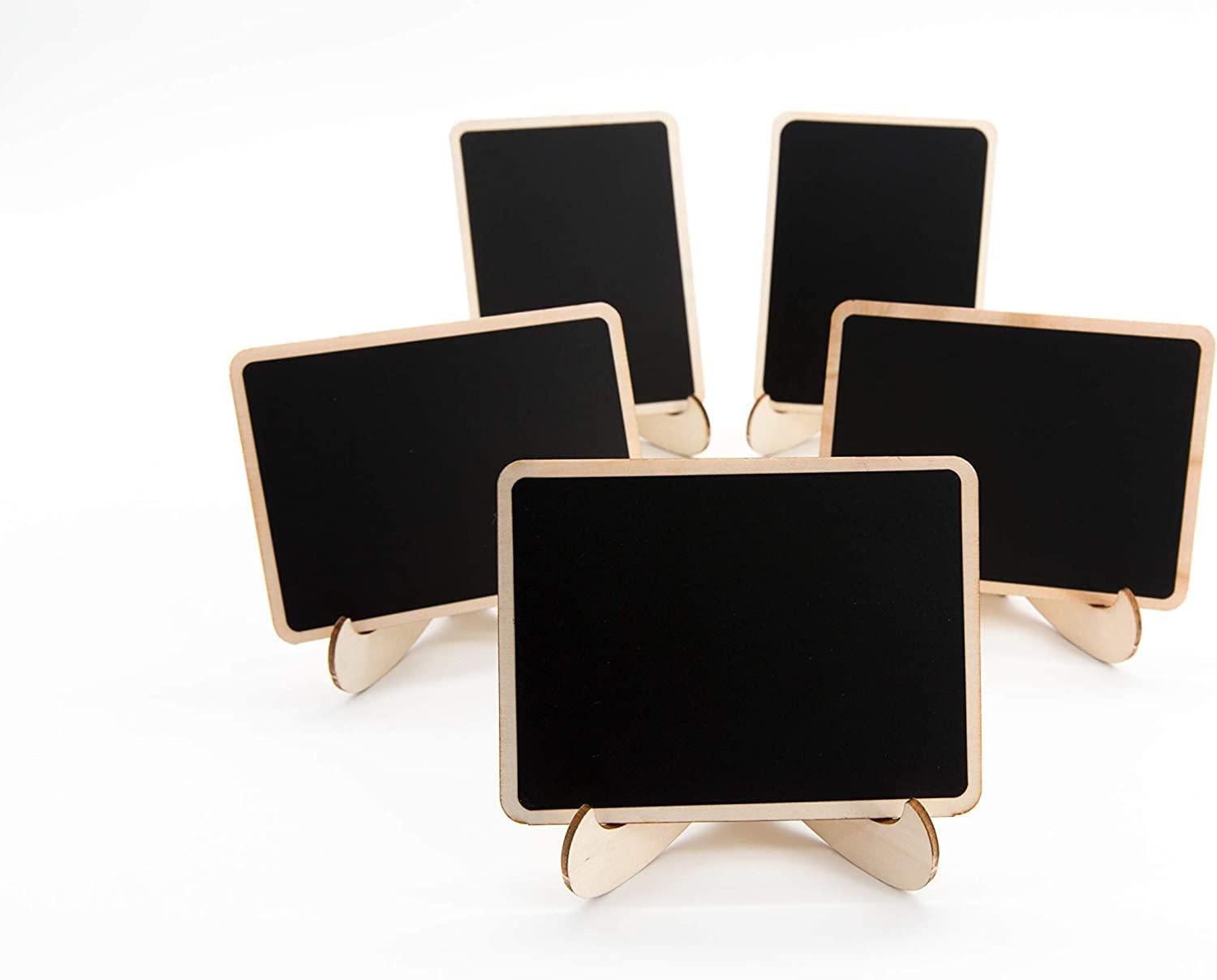 Haoser 10 Pack Mini Chalkboards Signs with Easel Stand, Small Rectangle Chalkboards Blackboard, Wood Place Cards for Weddings, Birthday Parties, Message Board Signs and Event Decoration - Haoser