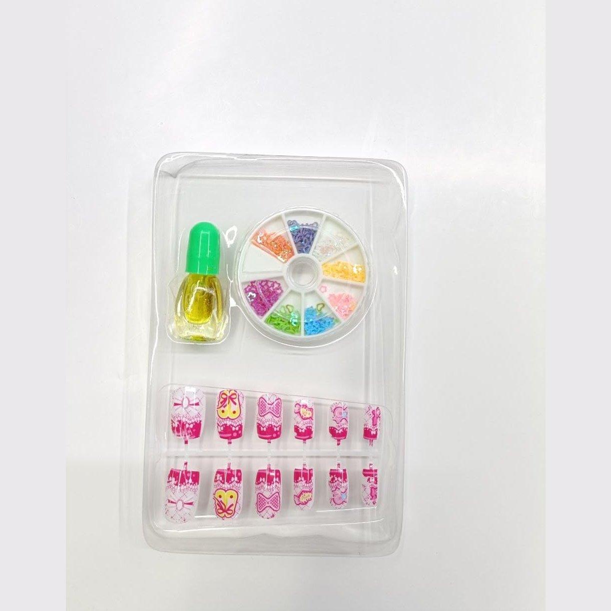 Haoser Nail Art Kit with 12 Artificial Nails and Tools and Glitter Little Girls Nails Box Fancy Nails Best Gift for Baby Girls Home Salon Nails (Pack of 1) - Haoser