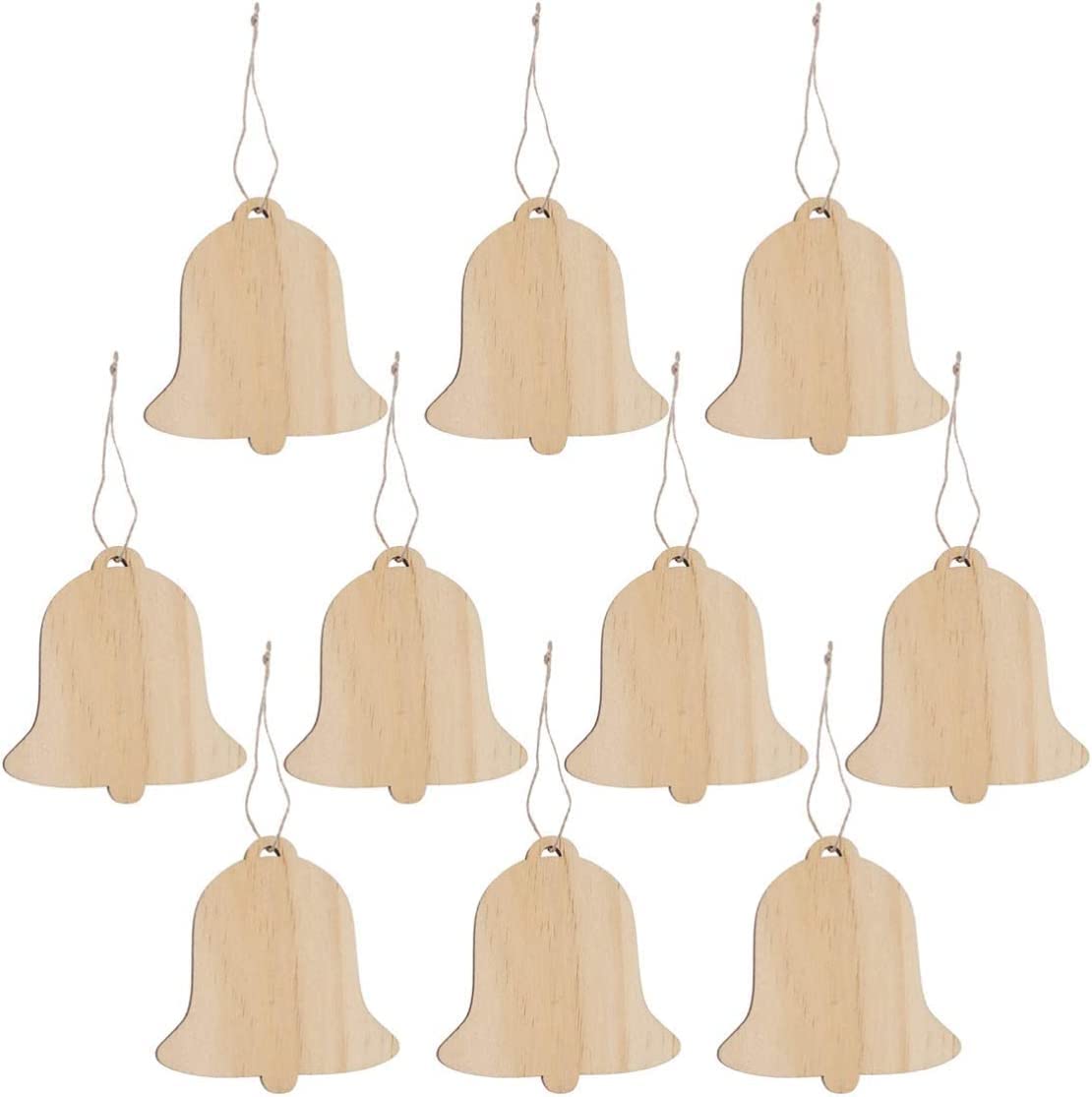 Haoser 10 PCS Bell Hanging Wooden Christmas Tree Ornaments – Rustic Holiday Decor for Christmas Trees & DIY Crafts
