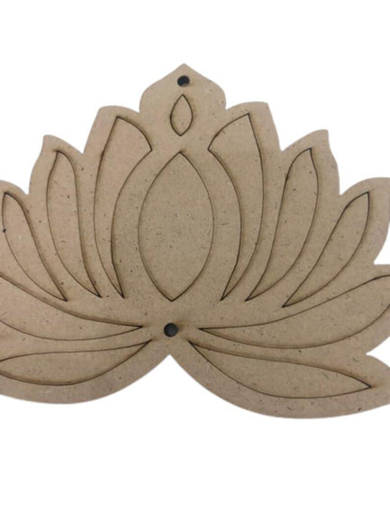 Haoser Pack of 12 MDF Pine Wood Lotus Cutouts for Art and Craft, Festival Decoration, DIY Project, and Making Rangoli| Lotus Wall Hanging cutoutl 4 Inch - Haoser