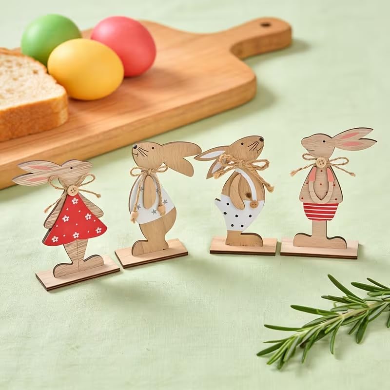 4 Pcs Wooden Easter Rabbit Table Centerpieces – Bunny Spring Decoration for Table