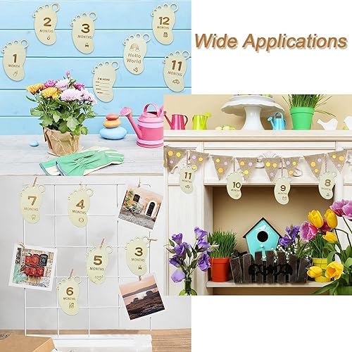 14 Pcs Wooden Baby Monthly Milestone Markers – Footprint Shaped Newborn Photo Prop
