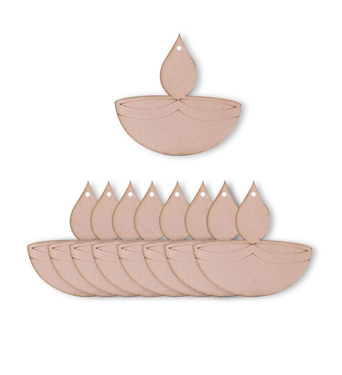 Haoser Pack of 10 Wooden Diya,s Cutout for Festivel Decorations | Floor Decoration Reusable Rangoli for Puja Function Blank Wooden Diya Cutouts for Diwali Decoration (4 in Cutouts) - Haoser