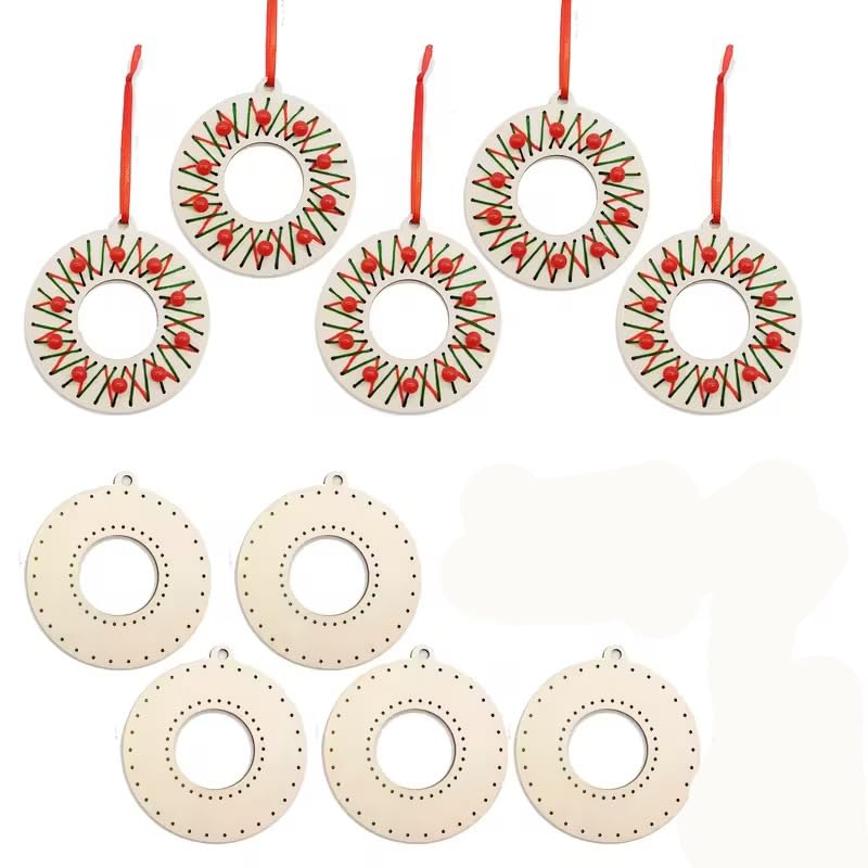 10 Pcs Christmas Wooden Wreath Ornaments Craft Kit – 4 Inch Pine MDF Cutouts for Kids DIY Sewing Crafts