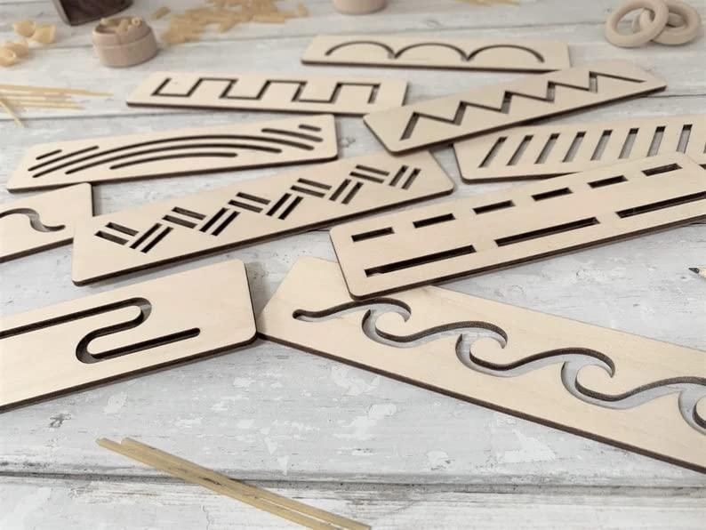 Haoser Kids Montessori Stencils | Wood Handwriting Stencil Set Montessori Stencils Set,Wooden Educational Toys for Kids 3 Years or 2 or 4 Years Old (Size 8X2 in Pack of 10)| - Haoser