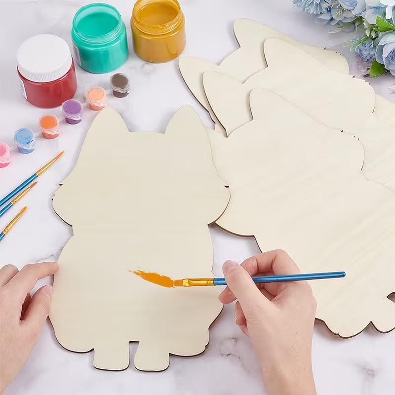 Set of 4 Wooden Dog Shape MDF Painting Craft Boards for Kids