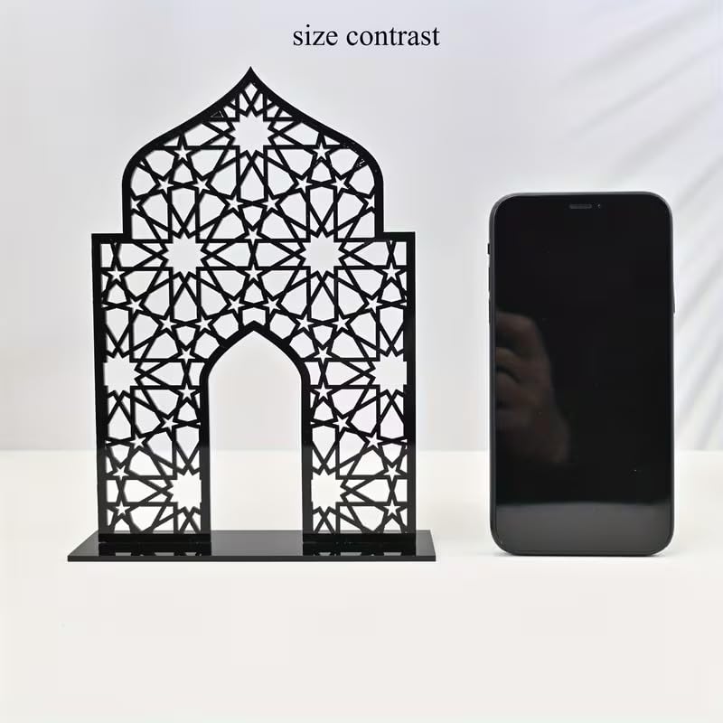 Wooden Islamic Tabletop Decor | Black & White Eid Mubarak Ornament | Ramadan Muharram Islamic Desktop Decoration