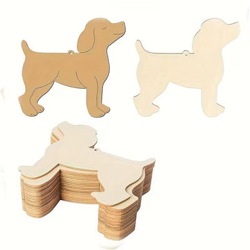 10 Pack Unfinished Wooden Dog Ornaments – DIY Paint & Craft
