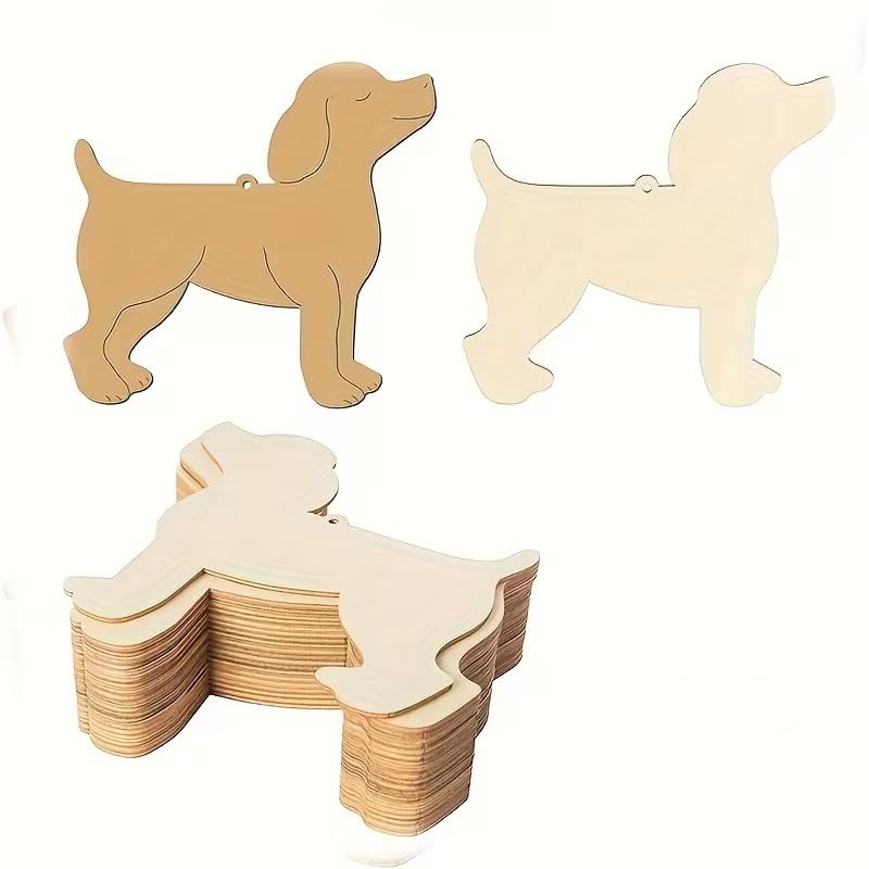 10 Pack Unfinished Wooden Dog Ornaments – DIY Paint & Craft