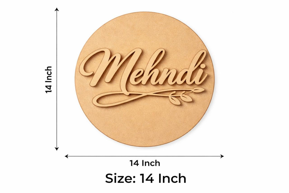 Mehndi Ceremony Wooden Round Board 14 Inch | Wedding Mehndi Decoration Sign Board