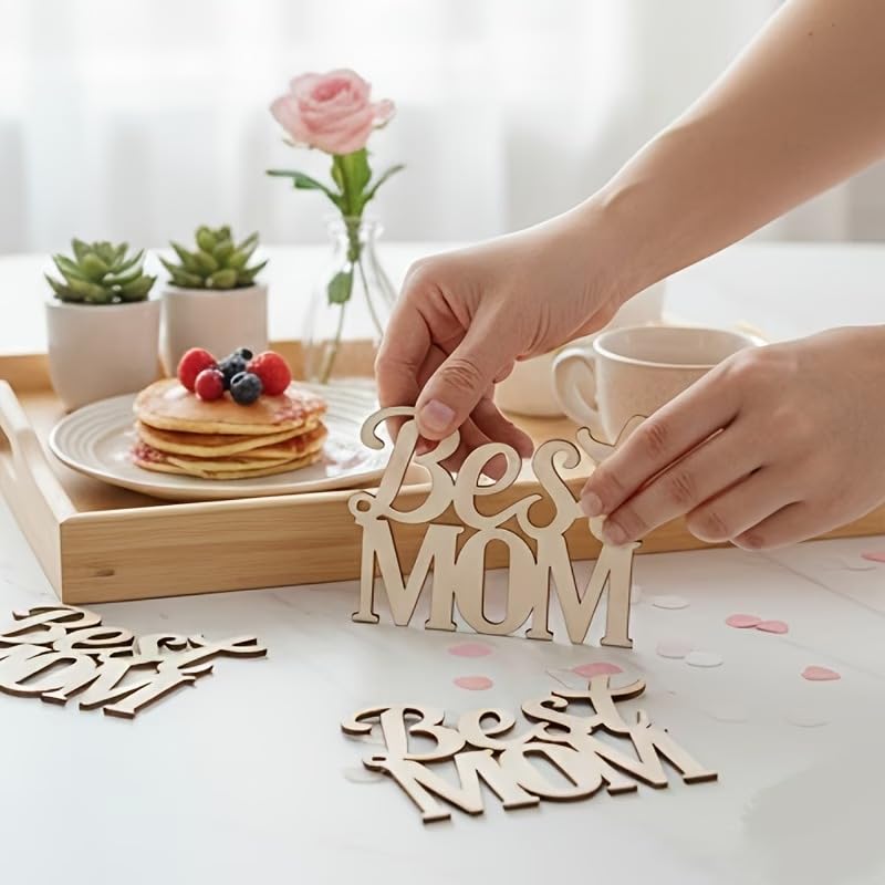 15 Pcs Mother’s Day Wooden Letter Cutouts with Hearts | Unfinished Best Mom