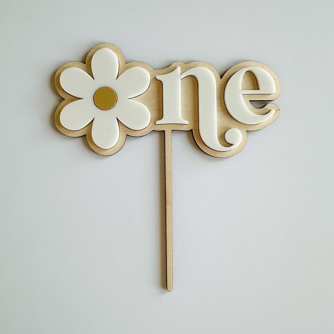Cake Topper for First Birthday | 6 Inch MDF Wooden Cake Decoration | Floral One Cake Topper for Baby Birthday Party Reusable Rustic Birthday Cake Accessory