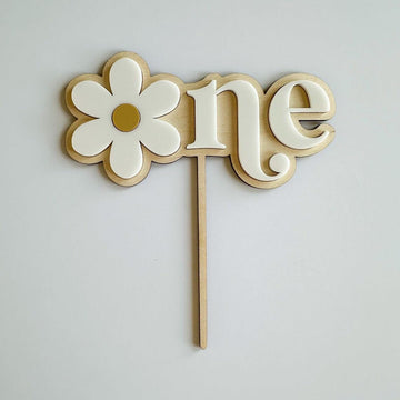 Cake Topper for First Birthday | 6 Inch MDF Wooden Cake Decoration | Floral One Cake Topper for Baby Birthday Party Reusable Rustic Birthday Cake Accessory