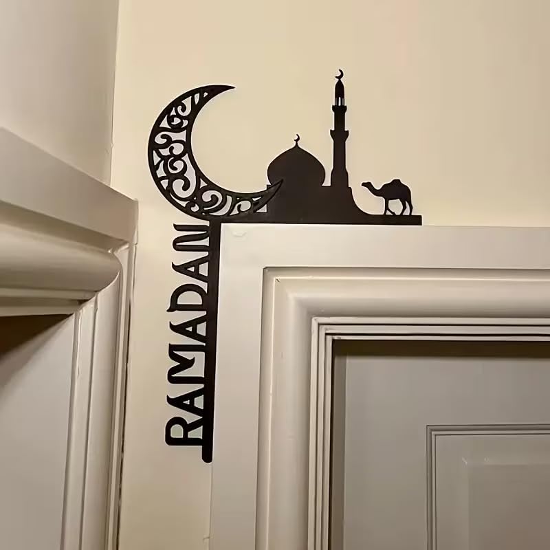 Acrylic Elegant Ramadan Scene Door Corner | Classic Style Door Hanging Decor, Multipurpose Religious Themed Plaque
