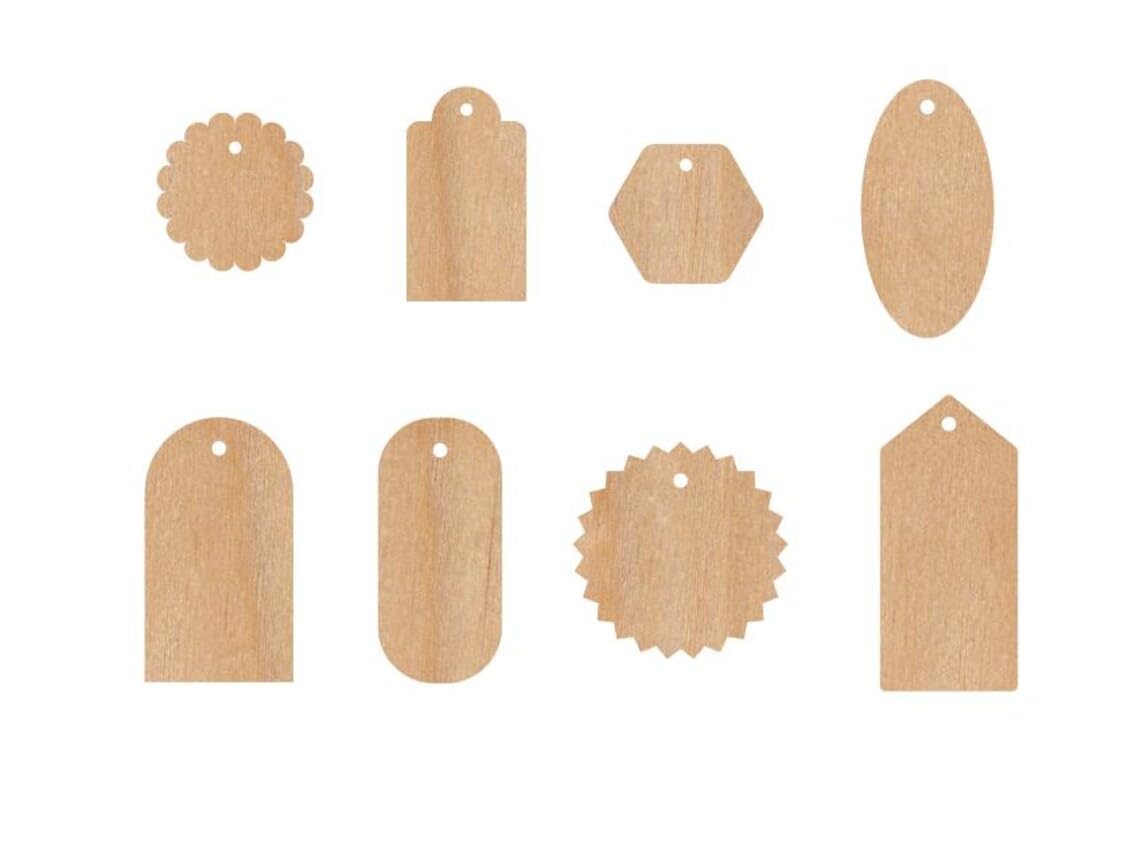 Pack of 8 Wooden Tags Price Labels | Pine MDF Craft & Gift | Unfinished Hanging Wooden Tags for DIY Crafts & Decoration | Size 6 Inch