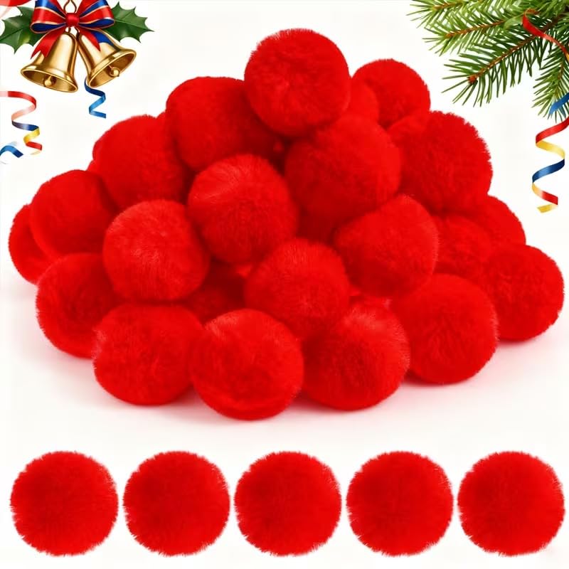 15 Pcs Red Pom Pom Balls (1.97 Inch) – Soft Plush Fabric Balls for Christmas Crafts