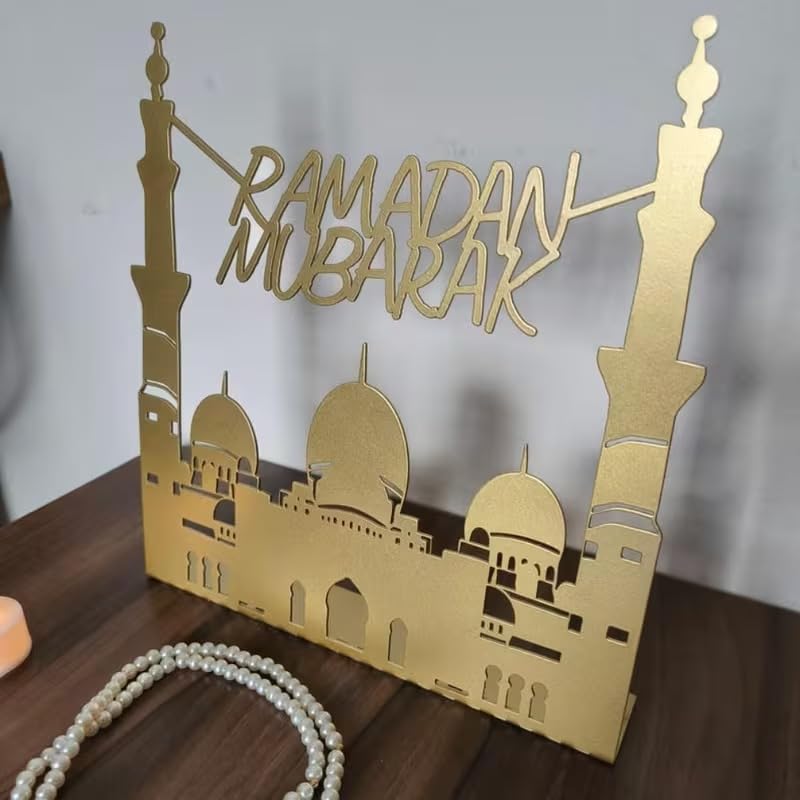 Ramadan Mubarak Metal Islamic Tabletop Decor | Ramadan Kareem Table Sign | Elegant Islamic Art for Home Decor