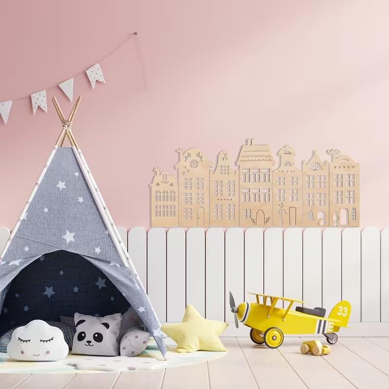 7 Pcs Wooden House Wall Art Set | Reusable Self-Adhesive Wall Decor