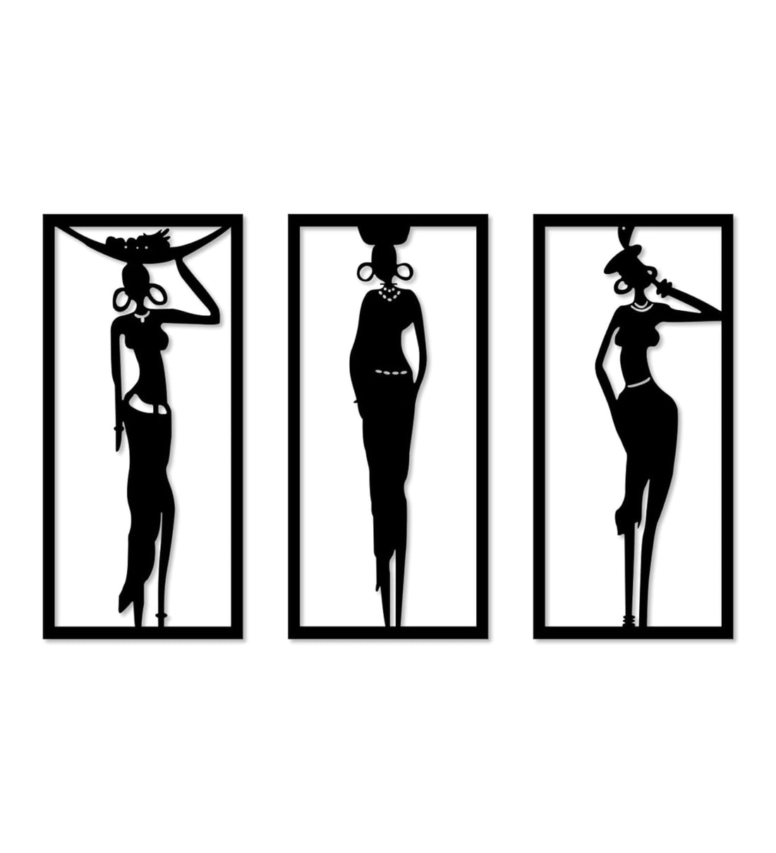 3 Pcs Black Modern Lady Wooden Wall Decor Panels | Abstract Female Line Art Wall Art for Living Room