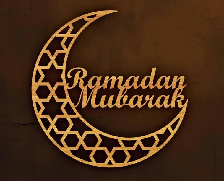 Ramadan Mubarak Wooden Crescent Wall Decor | Islamic Moon MDF Cutout with Arabic Pattern | Ramadan Eid Home Decoration | Eid Decoration itmas | 12 Inch