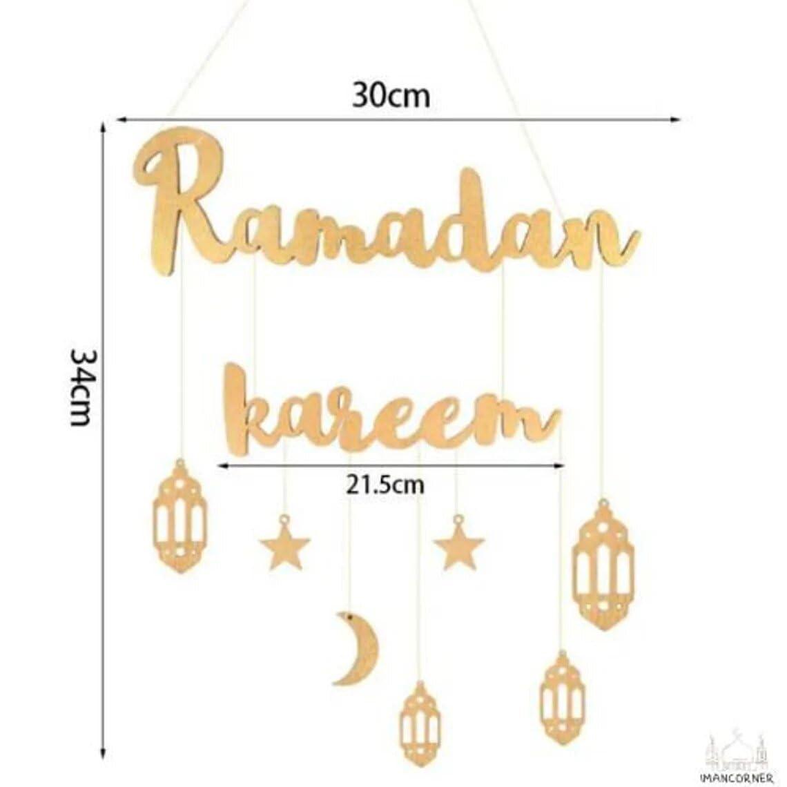 Haoser Eid Mubarak Decor | Moon and Star Wooden Craft | Islamic Home Door Sign | Hanging Pendant Ramadan Kareem Celebration | Muslim Holiday Decor - Haoser