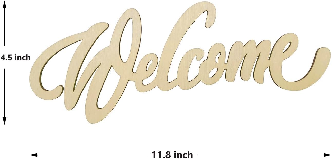 Wooden Welcome Sign Cutouts Pack of 5 Unfinished MDF Letters for DIY Painting & Rustic Home Decor 11.81 x 4.53