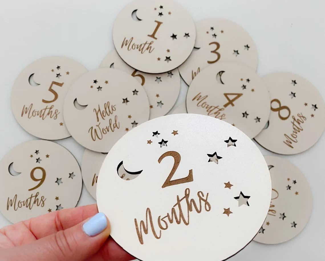 Haoser Baby Milestone Plaque Set | Wooden Baby Milestone Card | Baby Photo Shoot Discs | Baby Monthly Disc | Newborn Gift |Baby Shower Gift, Gender Neutral Gift - Haoser