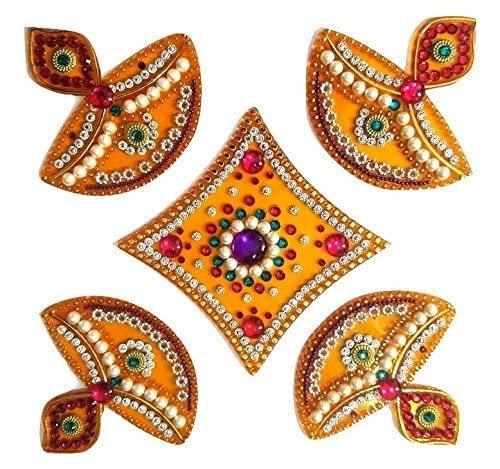Haoser Pack of 10 Wooden Diya,s Cutout for Festivel Decorations | Floor Decoration Reusable Rangoli for Puja Function Blank Wooden Diya Cutouts for Diwali Decoration (4 in Cutouts) - Haoser