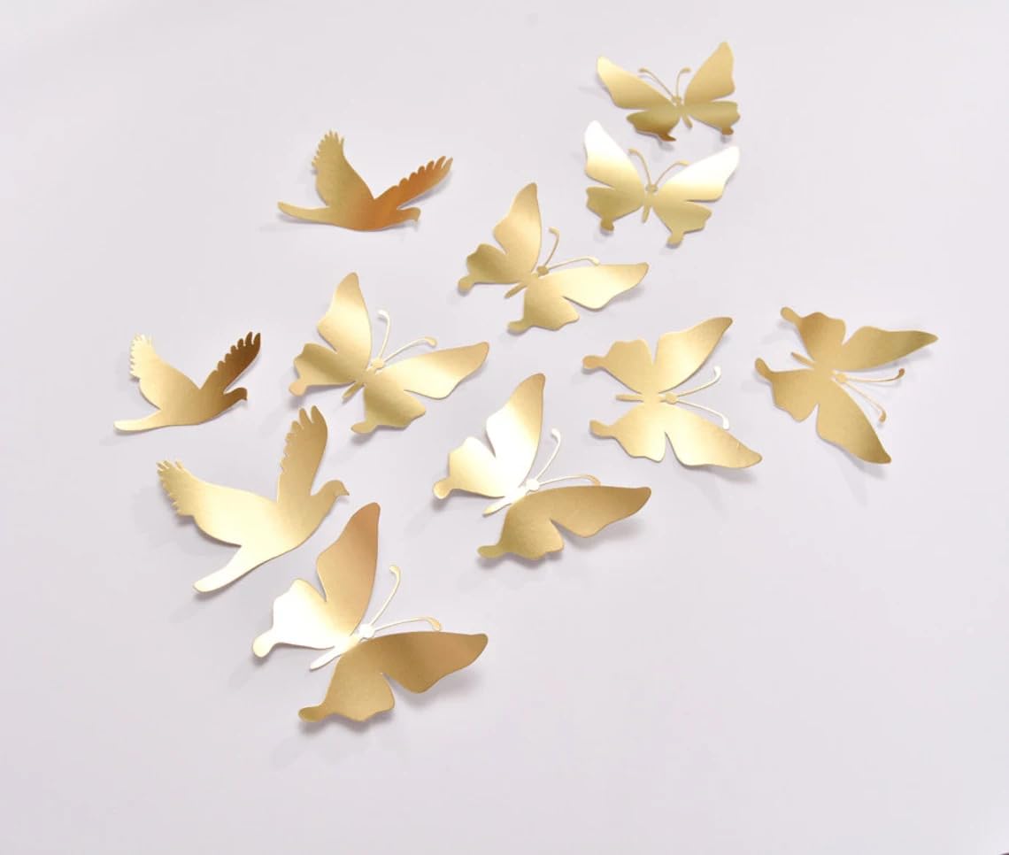16 Pcs Gold Butterfly Wall Decor – 2.5x2.75 Inch Paper Butterflies
