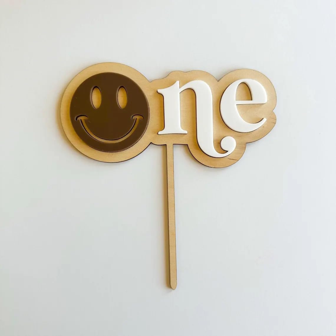 Smiley One Cake Topper for First Birthday | 6 Inch Pine MDF Cake Decoration | One Happy Dude Theme | Wooden Smiley Face Cake Topper | Baby Birthday Party Prop