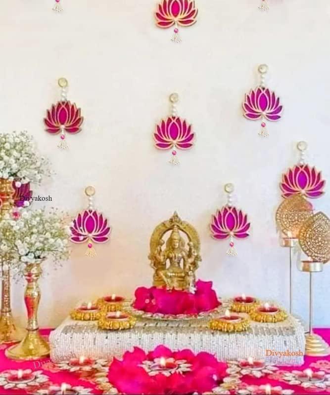 Haoser Pack of 10 Wooden Lotus Cutout for Festival Decorations, Wall Hangings for Temple D?cor, showpieces for Stage D?cor, Pack of 10 (LG 4X 3) All Festival D?cor Lotus Hangings for Home Decoration - Haoser