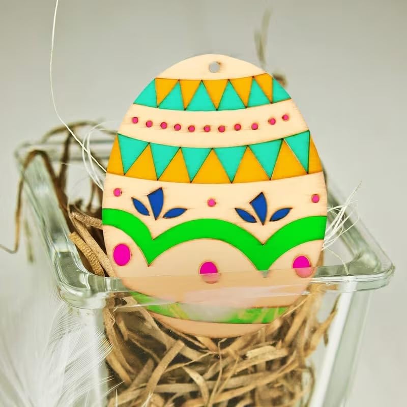 12 Pcs Wooden Easter Egg Ornaments with Hanging Loop | DIY Egg Cutouts for Easter Decoration
