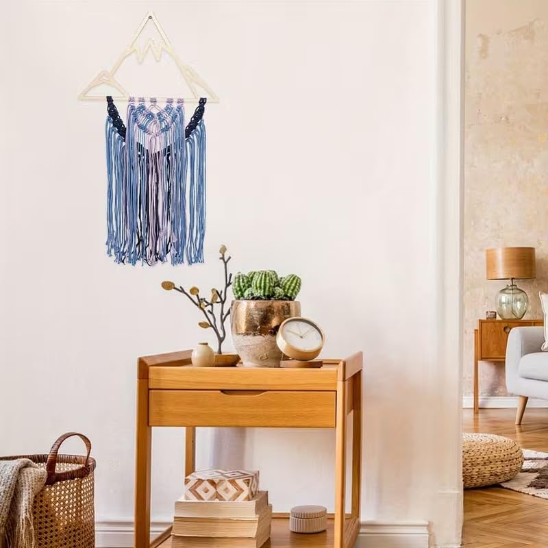 6 pcs Basswood Hex Mountain Frames with Tassels – DIY Macramé Crafting