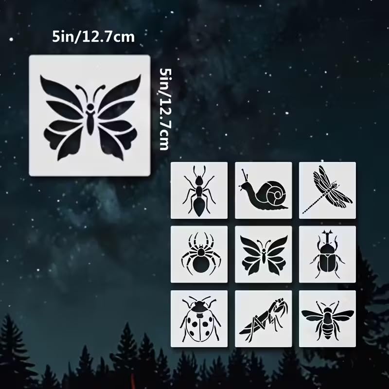 Set of 9 Insect Painting Stencil | Reusable Craft Stencils | Bug Templates for Wall Painting, Kids Educational Activities