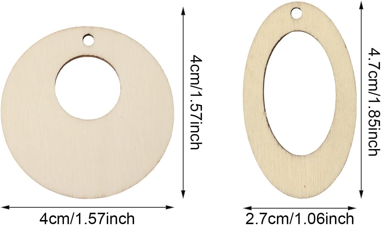 100 PCS Geometric Wooden Earring Pendants – 2 Styles Round & Oval