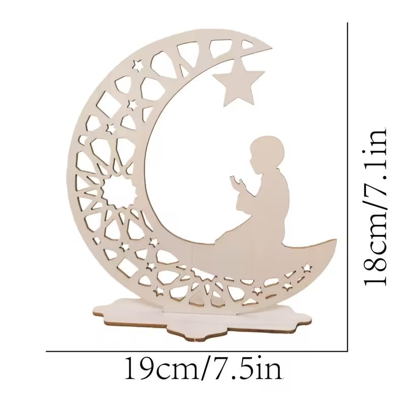 Wooden Tabletop Decor | Ramadan Eid Religious Ornaments with Mosque, Quran & Prayer Motifs | Muslim Home Holiday Decoration