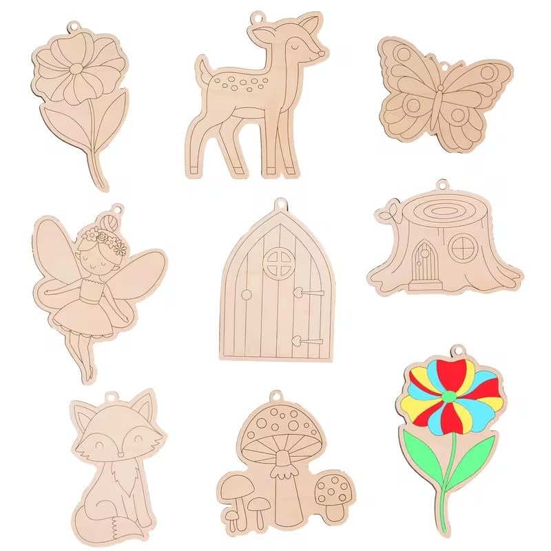 16 Pcs Wooden Fairy Ornaments for Crafts – Cartoon Fairy, Flower & Butterfly Cutouts