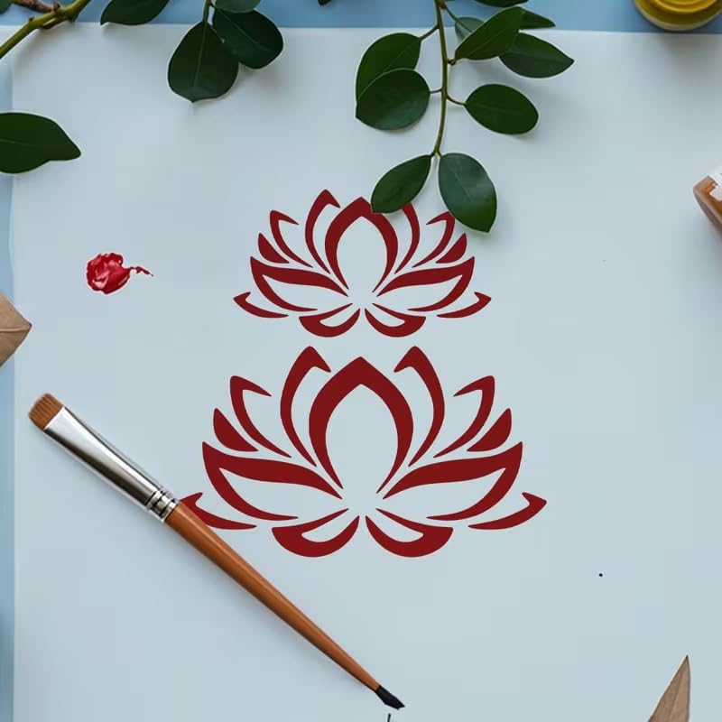 Lotus Stencil Template 6x6 Inch | Oriental Floral Lotus Design | DIY Craft Hollow Board for Painting