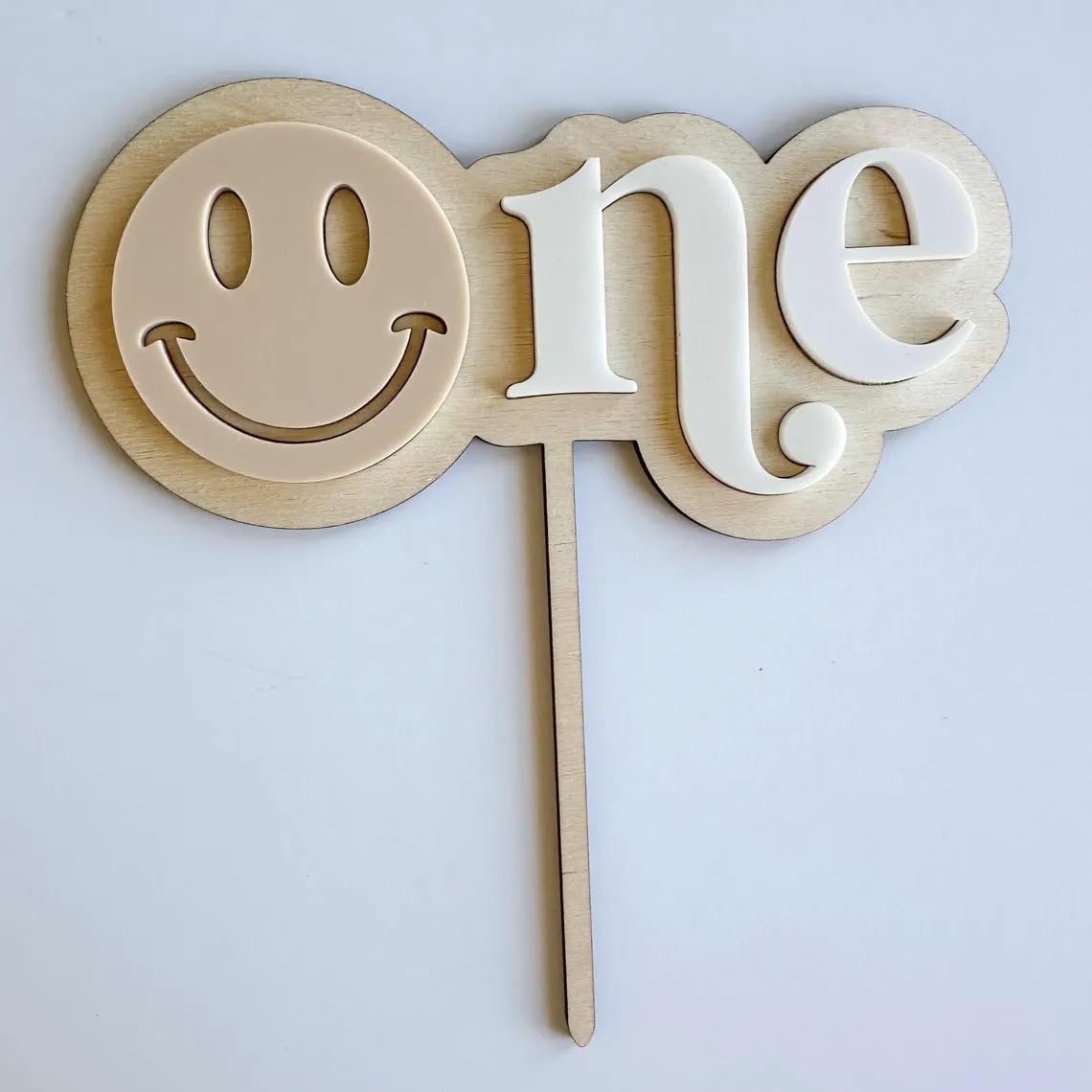 Smiley One Cake Topper for First Birthday | 6 Inch Pine MDF Cake Decoration | One Happy Dude Theme | Wooden Smiley Face Cake Topper | Baby Birthday Party Prop
