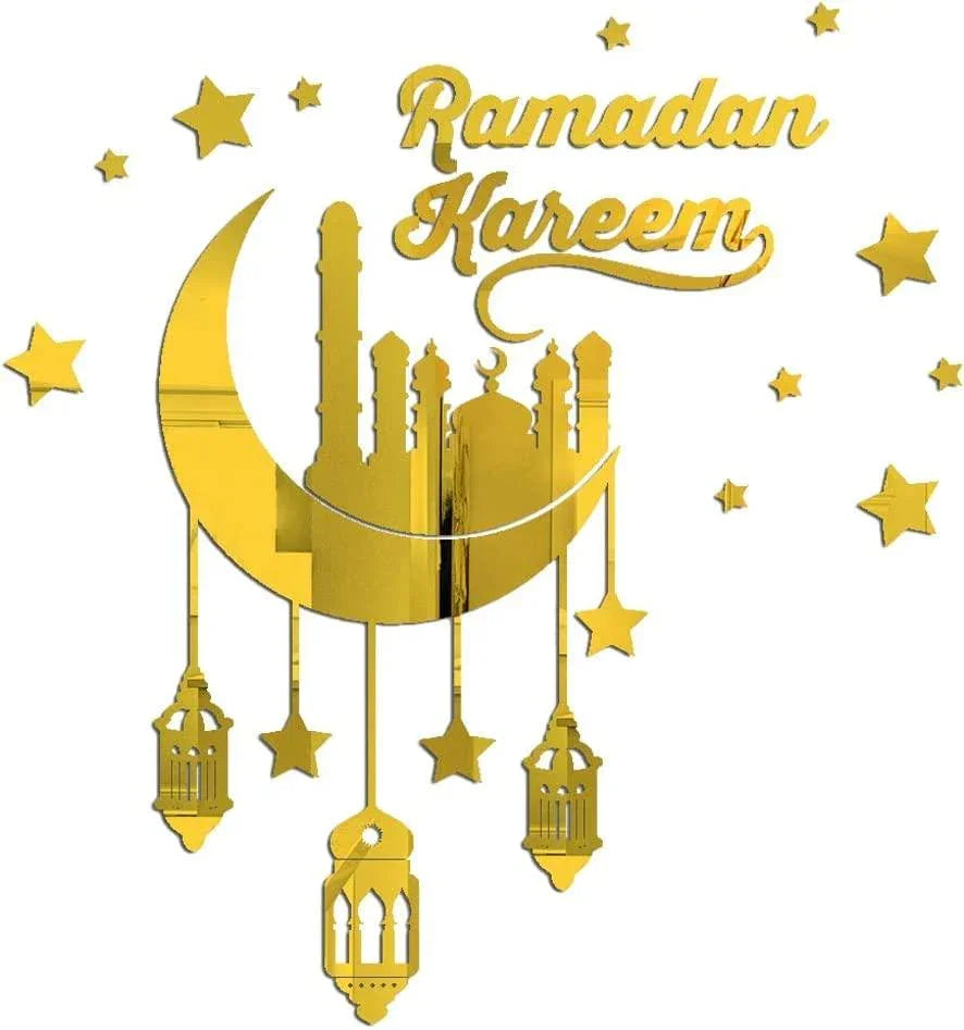 Haoser Ramadan Kareem Stickers Decor Wall Eid Mubarak Room Decorations (Golden Wall Stickers for Living Room) G-Sticker-RAMDAN_25.2X23.6 in - Haoser