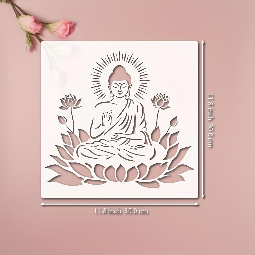 Buddha Meditation Lotus Stencil 11.8 Inch | Reusable Mandala Buddha Stencil for Wall Painting