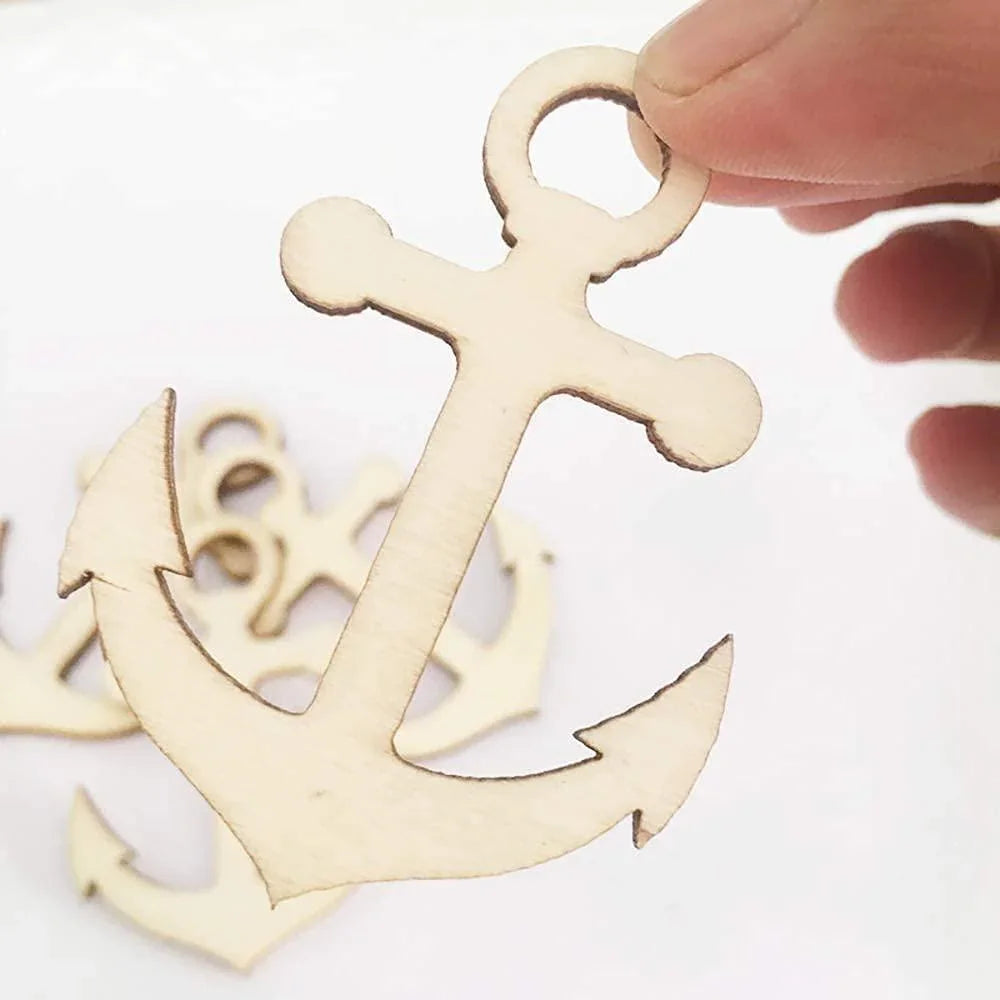 Haoser Wooden Anchor and Rudder Cutout Shape for Crafts Decoration, 30 Pcs Small Wood Anchor Rudder Cutouts - Haoser
