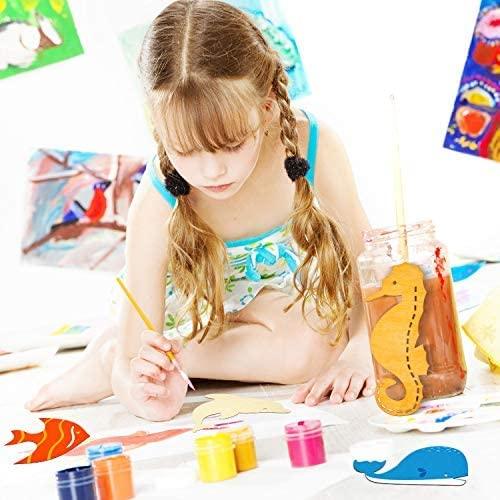 Haoser Unfinished Wood Cutouts Ocean Animals Wooden Paint Crafts for Kids Home Decor Ornament DIY Craft Art Project, Octopus, Shark, Whale, Dolphin, Seahorse, Fish Shape (Pack of 14) - Haoser