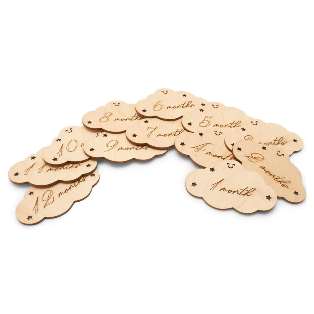 Set of 12 Wooden Baby Milestone Clouds – MDF Milestone Markers