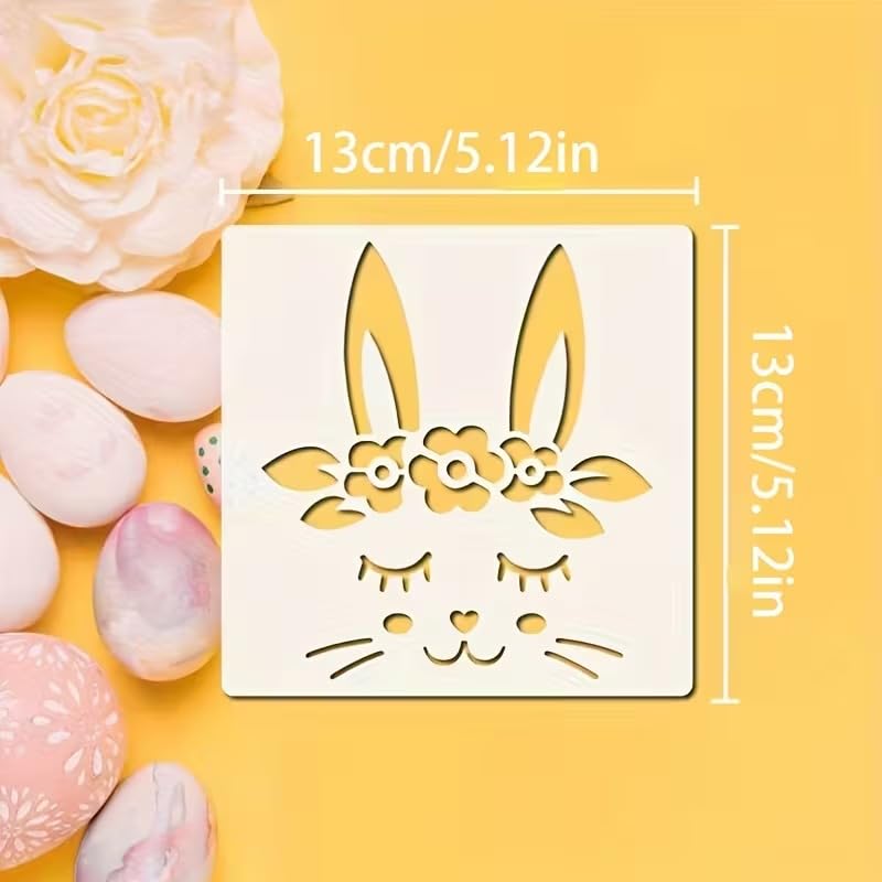 9 Pcs Reusable Easter Bunny & Egg Stencil Set | Plastic Templates with Happy Easter